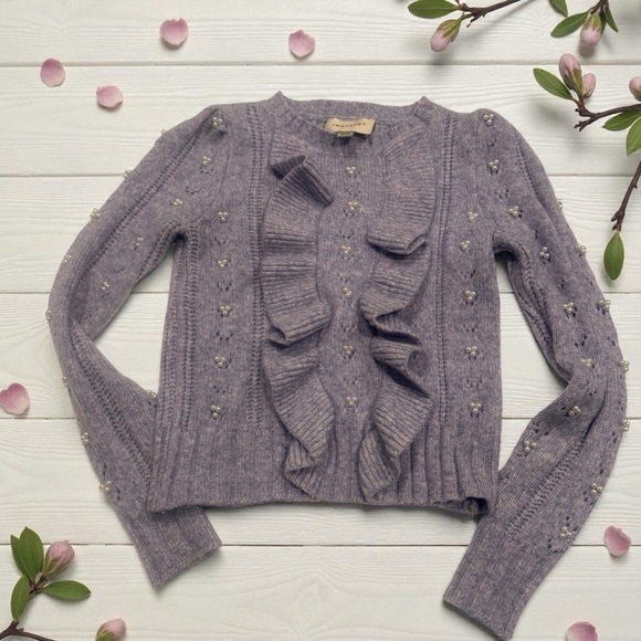 Industry Gray Ruffled Sweater with Pearl Embellishments size XS - Picture 2 of 6